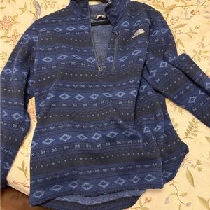 The North Face Men's Navy and Light Blue Patterned Half-Zip Sweater